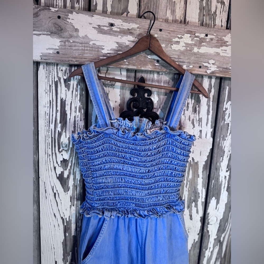 Sea New York Dakota Smocked Blue Denim Jumpsuit Size 2 See Description - Picture 4 of 12